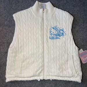 NWT Hello Kitty and Friends Ski Club Cable Knit Zip Vest Sweater White XXL